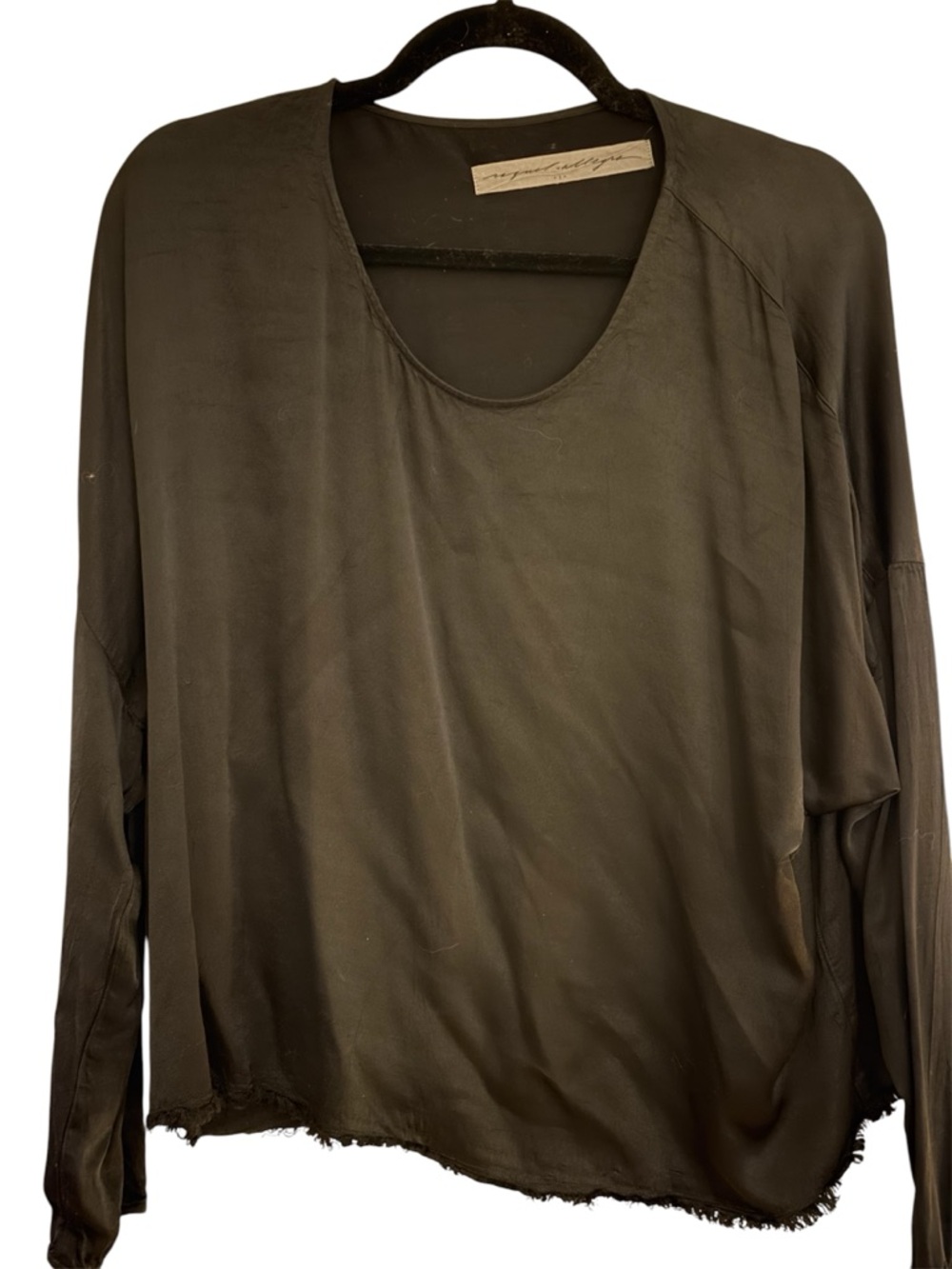 Raquel Allegra Black Long-Sleeve Scoop Neck Top